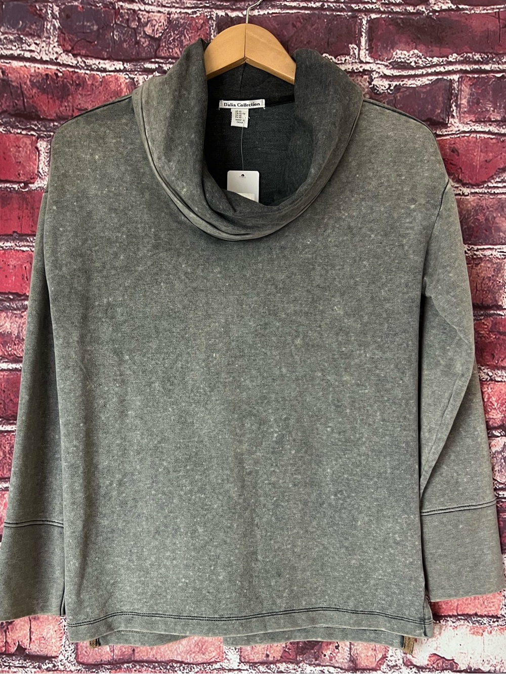 Dalia Collection Gray Cowl Neck Pullover Sweatshirt